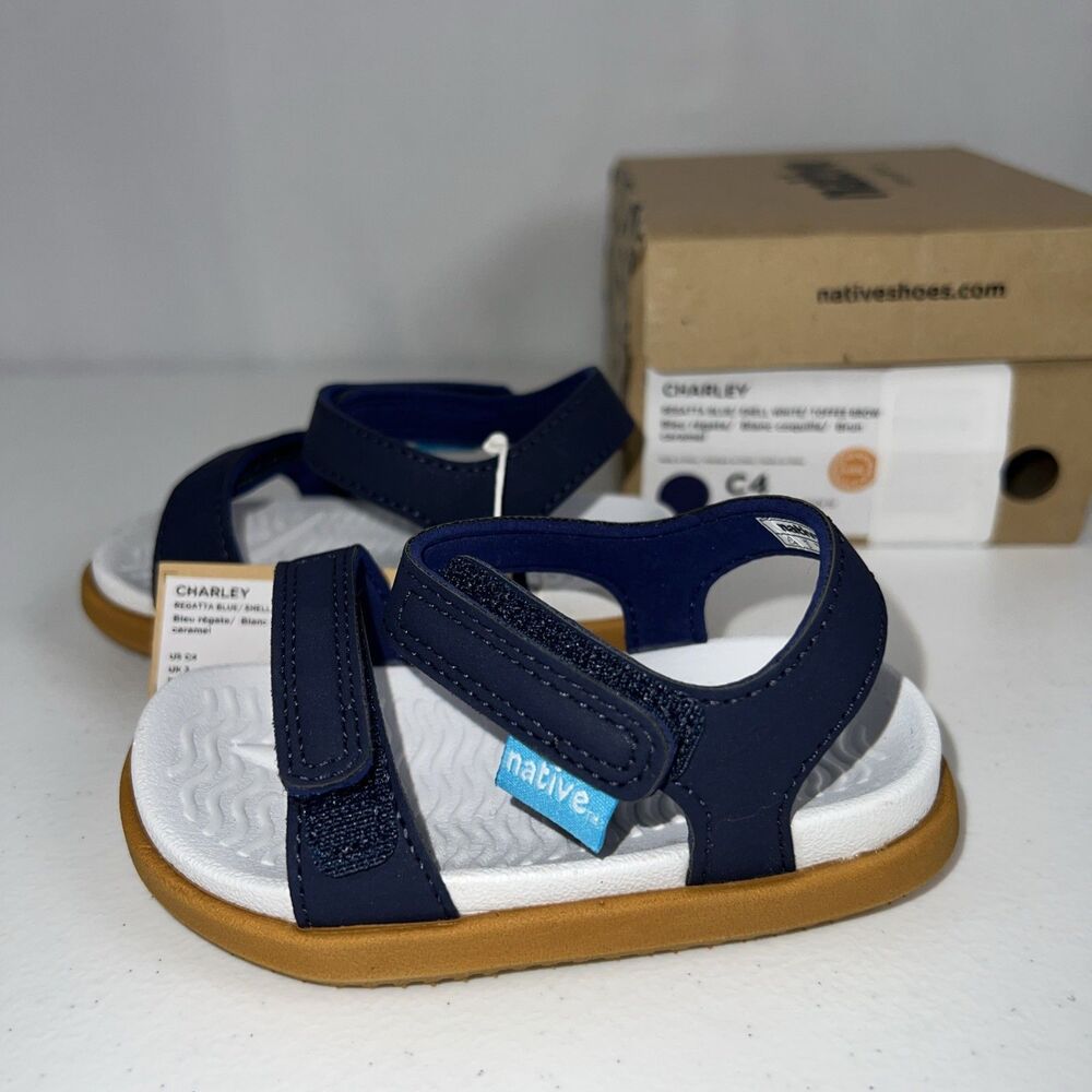 NEW! Unisex Child Native Charley Sandals - Regatta Blue/Shell White US 4/EUR 19